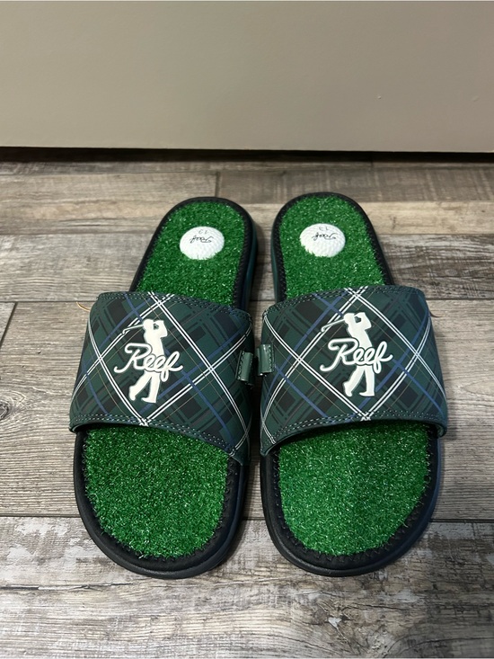 Reef Gold Tartan Green Plaid Slide Sandals grass turf insole Golf ball main image 5